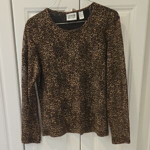 Chico's Leopard-Print Long Sleeve Top in Brown and Black